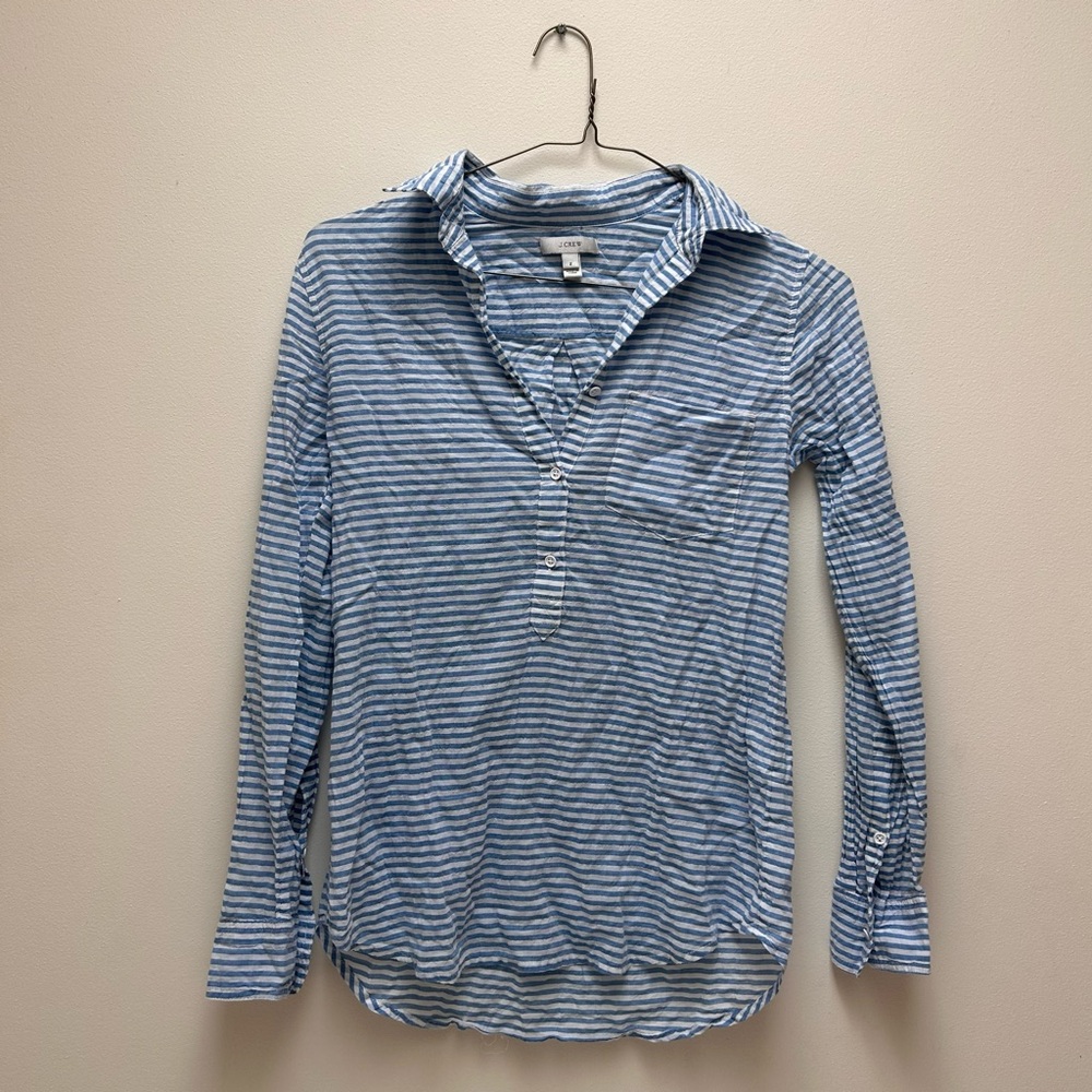 J. Crew Blue and White Classic Striped Blouse